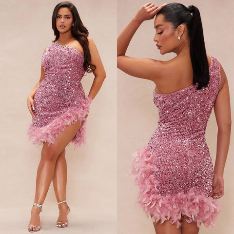 One Shoulder Sequin Dress